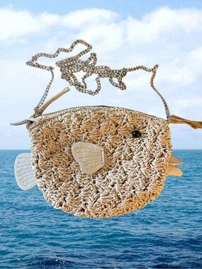 Puffer Fish Purse Handwoven with Chain Strap